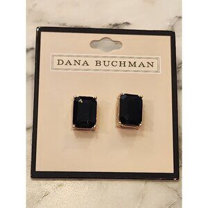 Dana Buchman Black Gemstone Stud Earrings With Gold-Tone Setting For Women